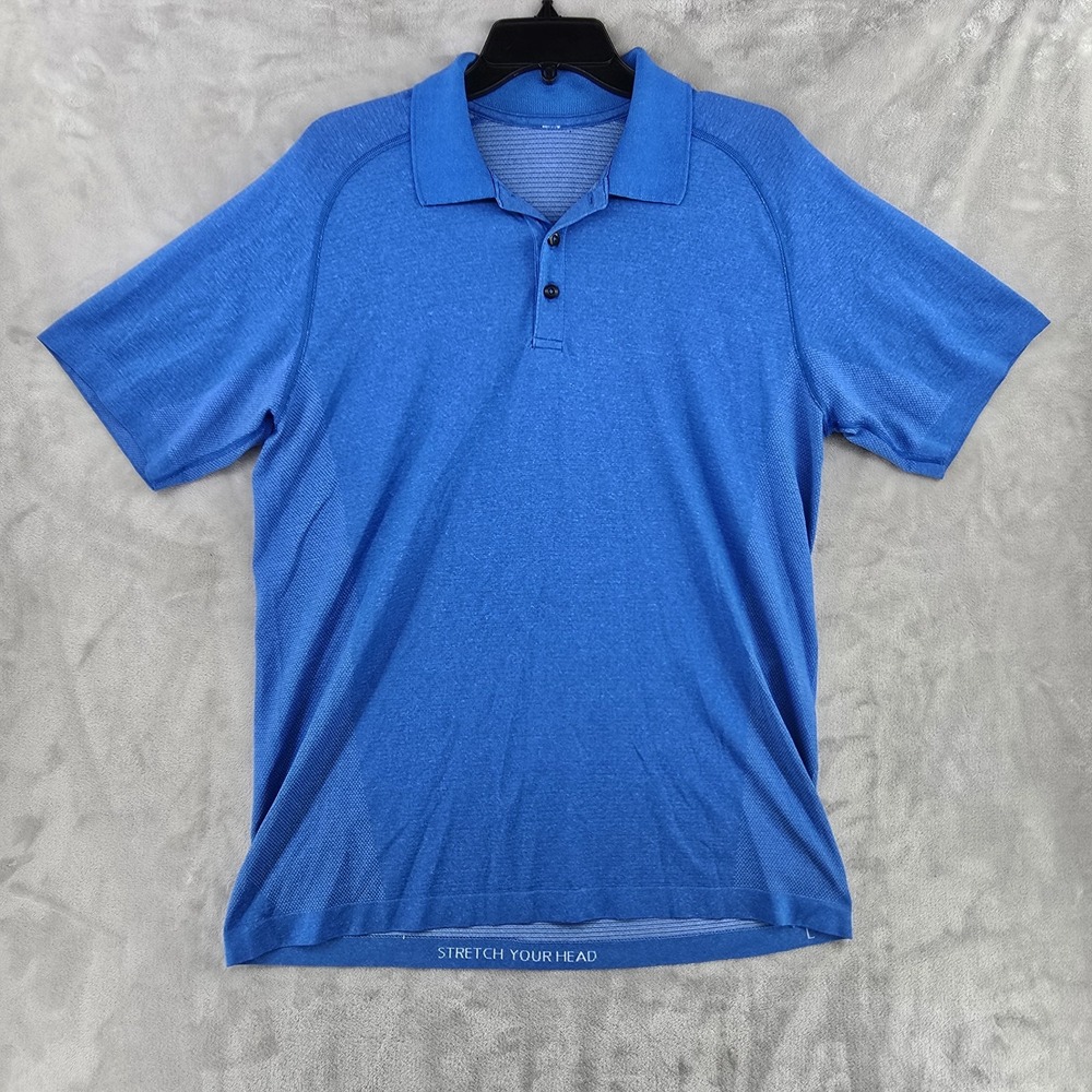 Lululemon Peformance Polo Mens Large Blue Polyester‎ Wicking Streach Gym Preppy